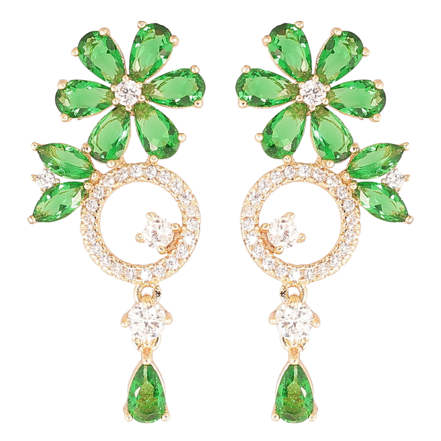 Сережки Xuping M&L Колір 18K пусети «Квіткові підвіски з інкрустацією цирконієм та зеленими фіанітами» фото №1