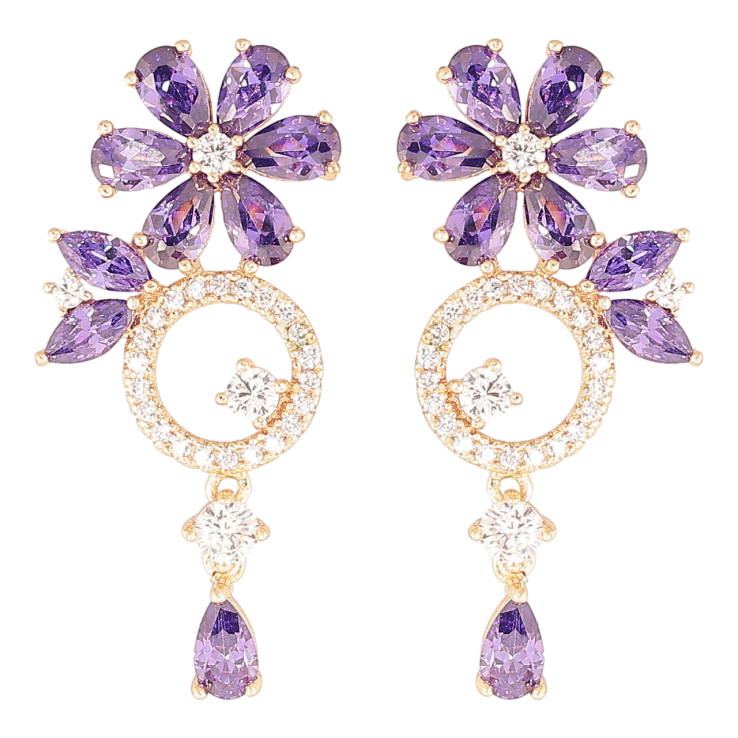 Сережки Xuping M&L Колір 18K пусети «Квіткові підвіски з інкрустацією цирконієм та бузковими фіанітами» фото №3