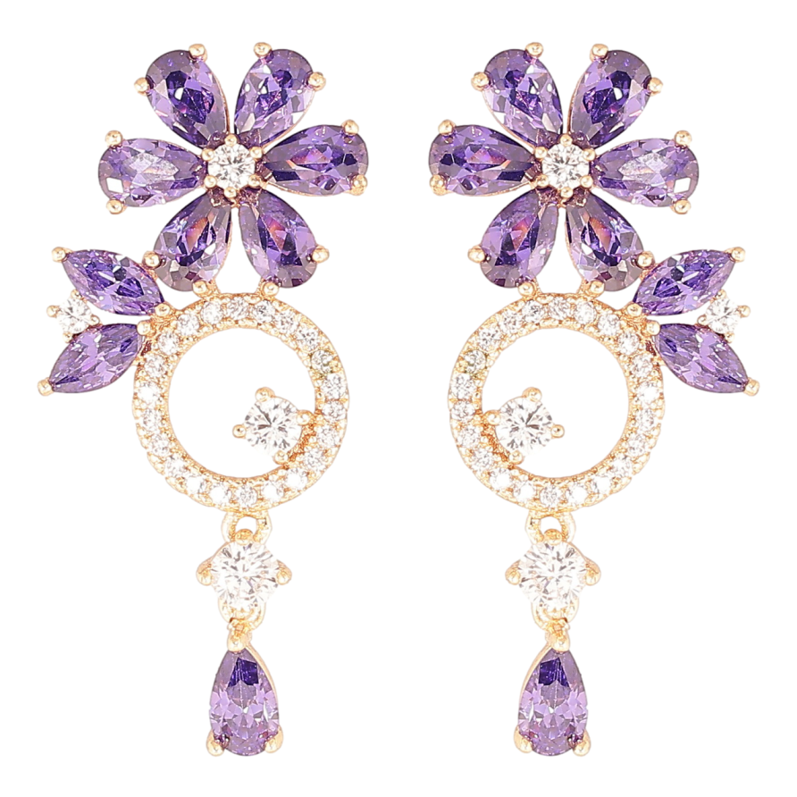 Сережки Xuping M&L Колір 18K пусети «Квіткові підвіски з інкрустацією цирконієм та бузковими фіанітами» фото №1