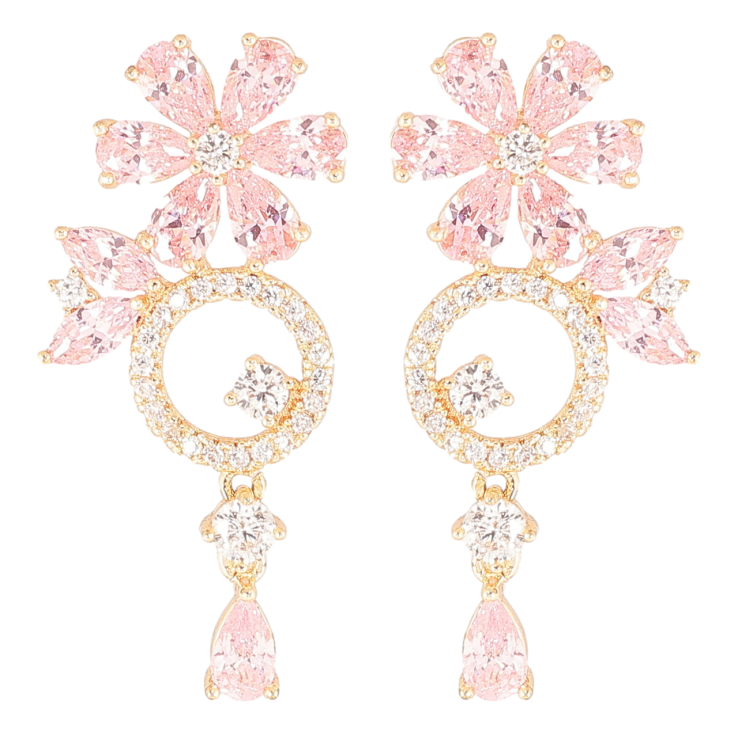 Сережки Xuping M&L Колір 18K пусети «Квіткові підвіски з інкрустацією цирконієм та рожевими фіанітами» фото №10