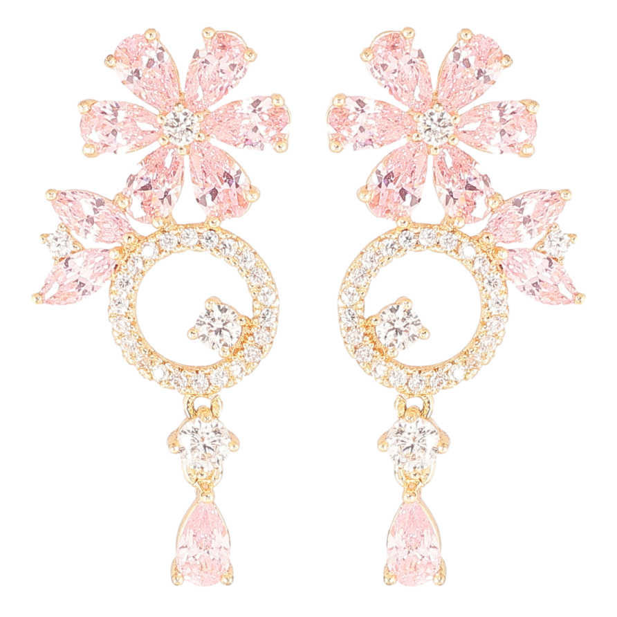 Сережки Xuping M&L Колір 18K пусети «Квіткові підвіски з інкрустацією цирконієм та рожевими фіанітами» фото №1