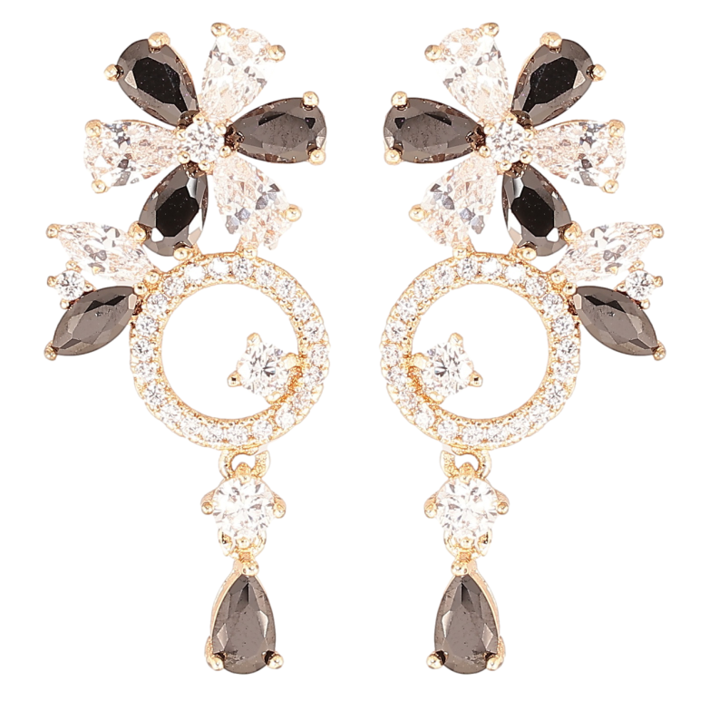 Сережки Xuping M&L Колір 18K пусети «Квіткові підвіски з інкрустацією цирконієм та чорно-білими фіанітами» фото №1