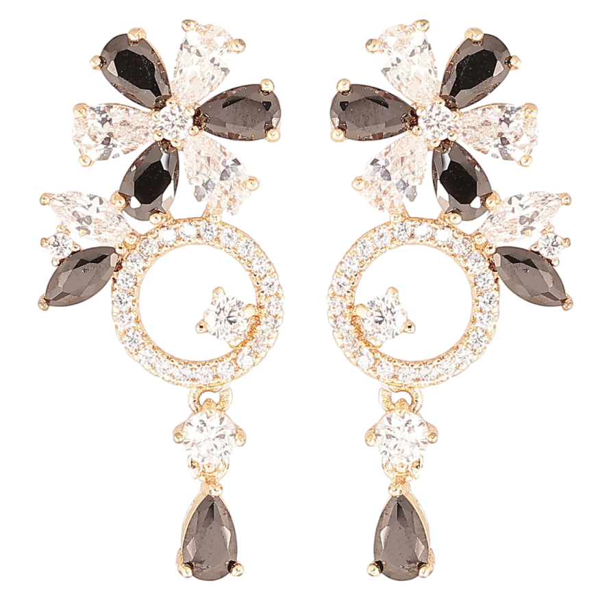 Сережки Xuping M&L Колір 18K пусети «Квіткові підвіски з інкрустацією цирконієм та чорно-білими фіанітами» фото №1