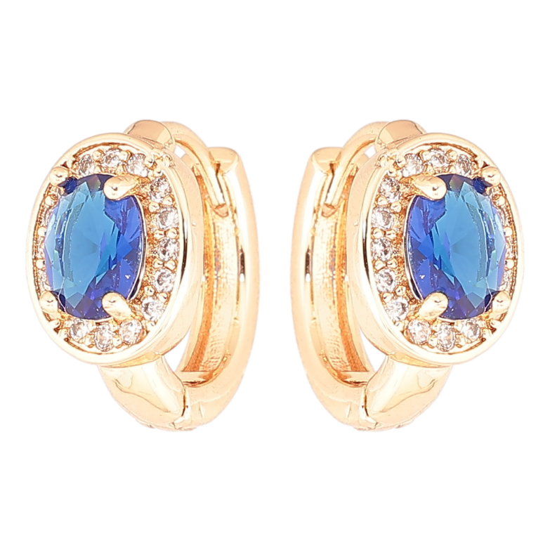Сережки Xuping M&L Колір 18K колечка «Сині фіаніти в обрамленні цирконію» фото №3 Сережки Xuping M&L Колір 18K колечка «Сині фіаніти в обрамленні цирконію» фото №3