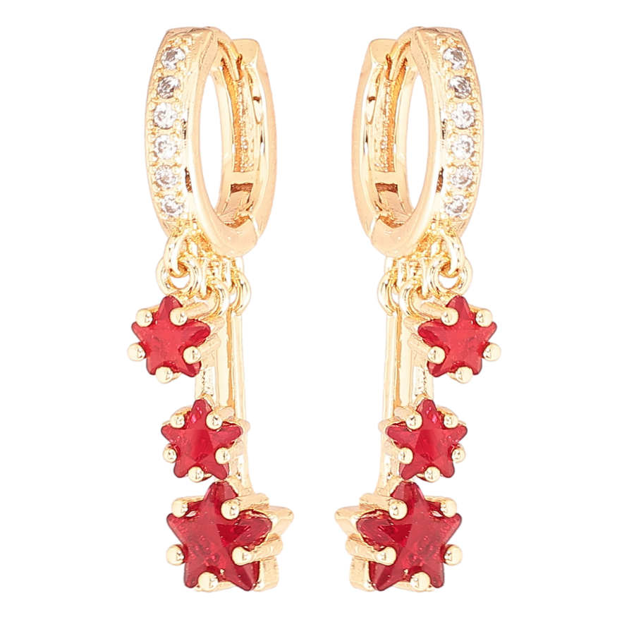 Сережки Xuping M&L Колір 18K підвіски на колечках «Червоні кришталеві зірки» фото №1