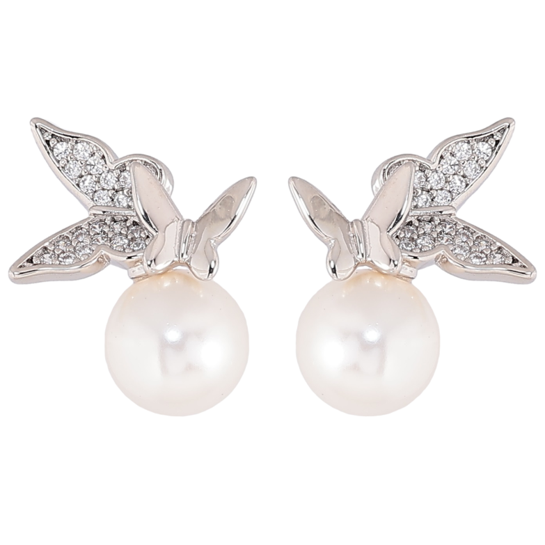 Серьги Xuping Родий пусеты Бабочки на жемчужине фото №1