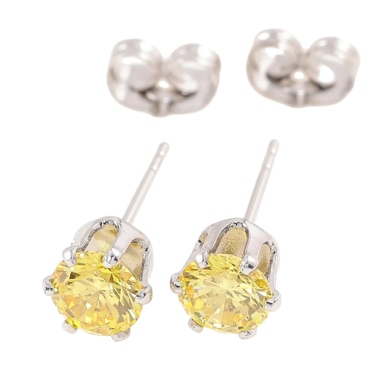 Серьги Xuping Родий пусеты Желтые фианиты в 6-ти крапановой оправе ø 6мм фото №1