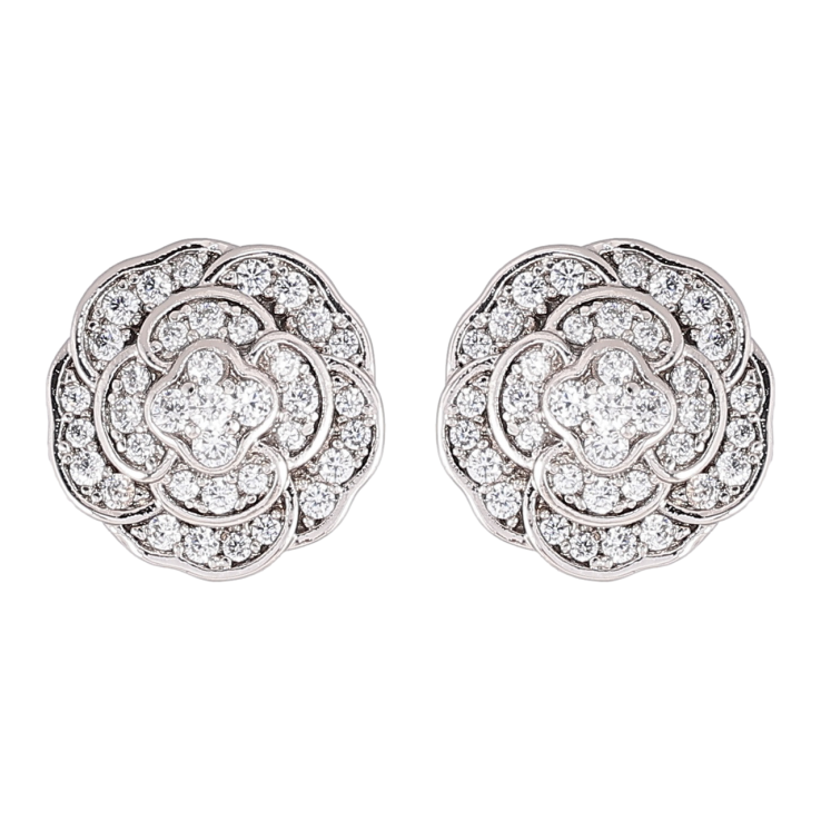 Серьги Xuping Родий пусеты Цветочки с цирконием фото №2