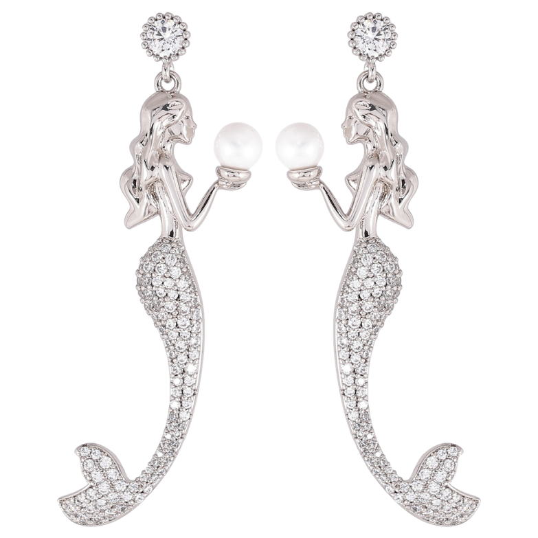 Сережки Xuping Родій пусети «Русалки з інкрустацією цирконієм і перлинами» фото №1 Сережки Xuping Родій пусети «Русалки з інкрустацією цирконієм і перлинами» фото №1