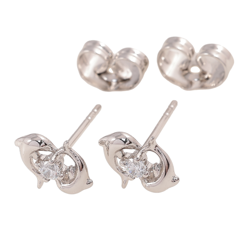 Сережки Xuping Родій пусети «Дельфіни з цирконієм» фото №1