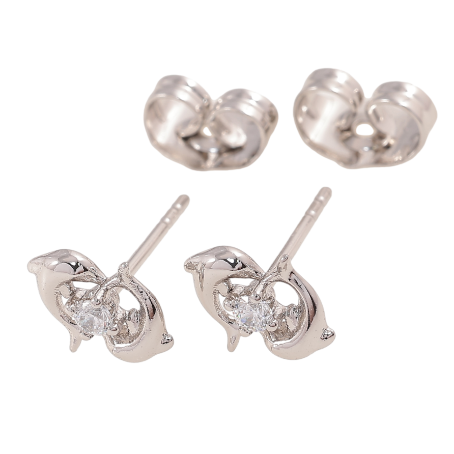 Сережки Xuping Родій пусети «Дельфіни з цирконієм» фото №1