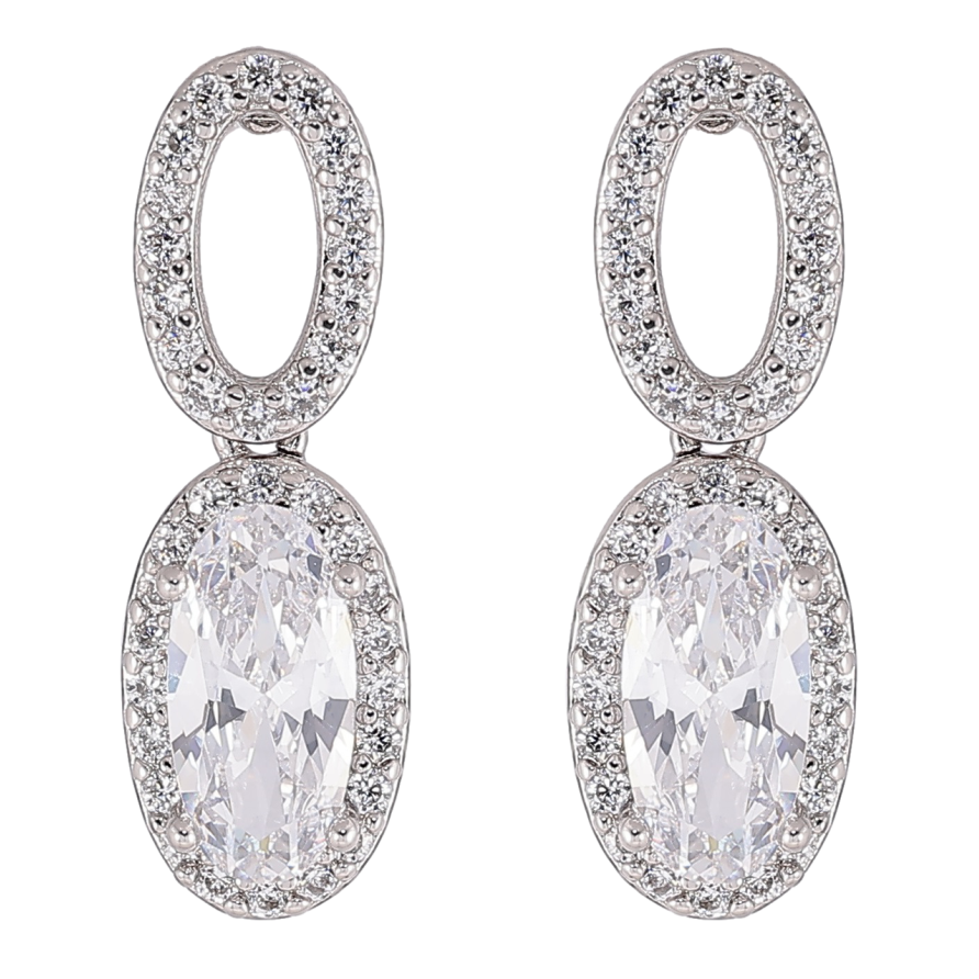 Серьги Xuping Родий пусеты Овальные подвески с фианитом и цирконием фото №1