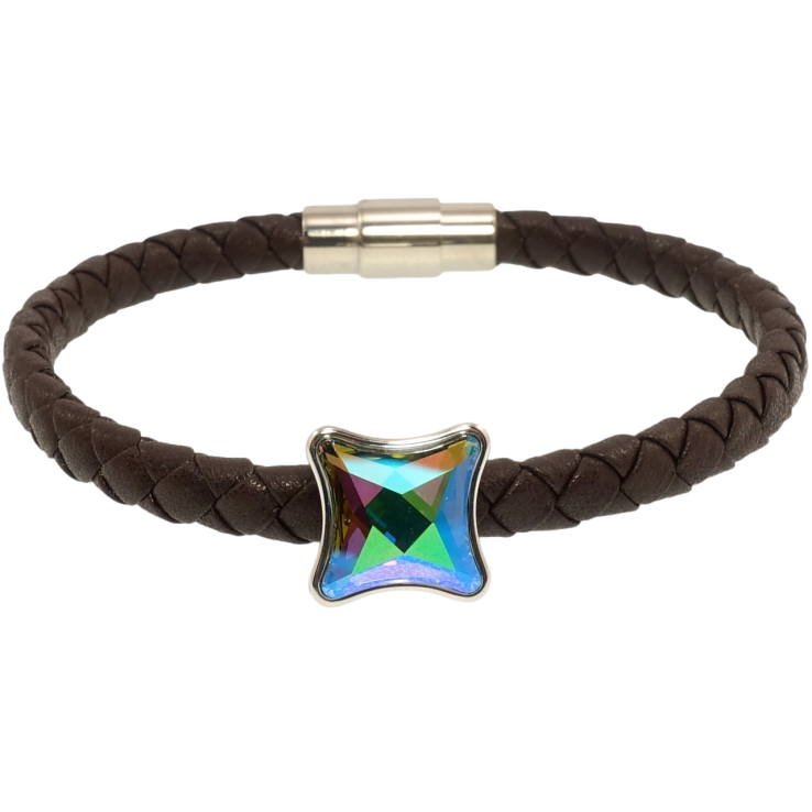 Браслет Xuping цвет Родий с кристаллами Swarovski Кожаный коричневый шнур магнитная застежка длина 18,5см х фото №14