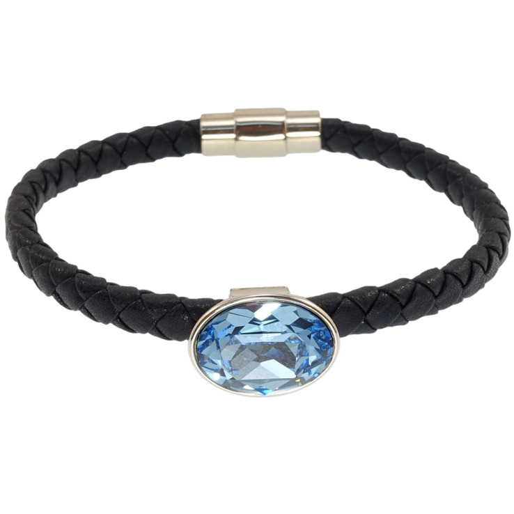 Браслет Xuping цвет Родий с кристаллами Swarovski Кожаный синий шнур магнитная застежка Aquamarine длина фото №13