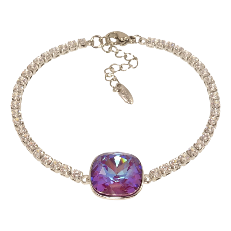 Браслет Xuping колір Родій з кр-ми Swarovski Доріжка кристалів із вставкою кристал Burgundy Delite довжина 16-19см х фото №1