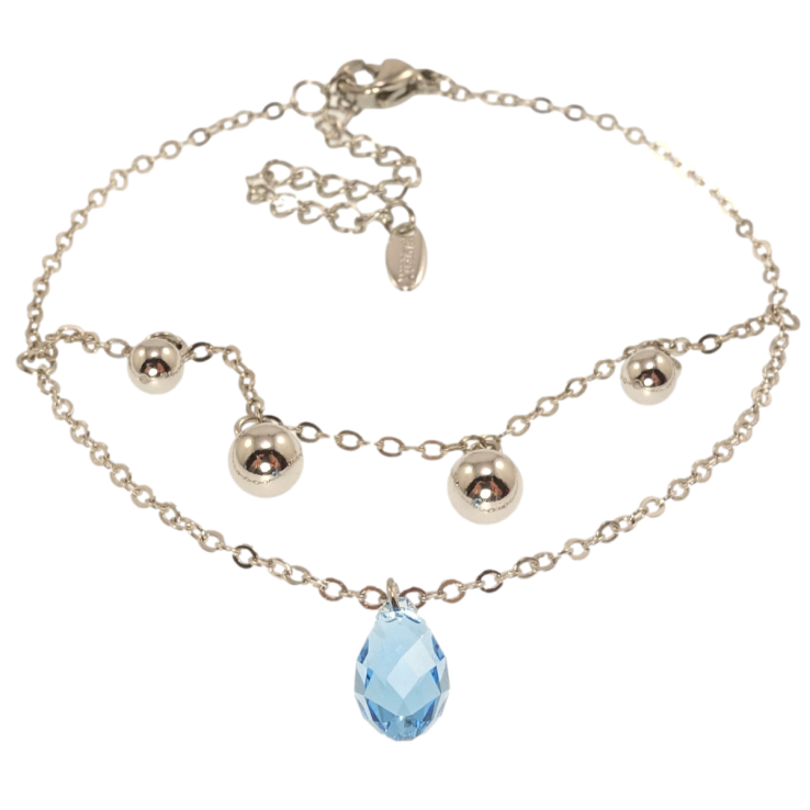 Браслет Xuping цвет Родий с кр-ми Swarovski Якорное плетение с подвесками, Aquamarine длина с доп.цеп. фото №7