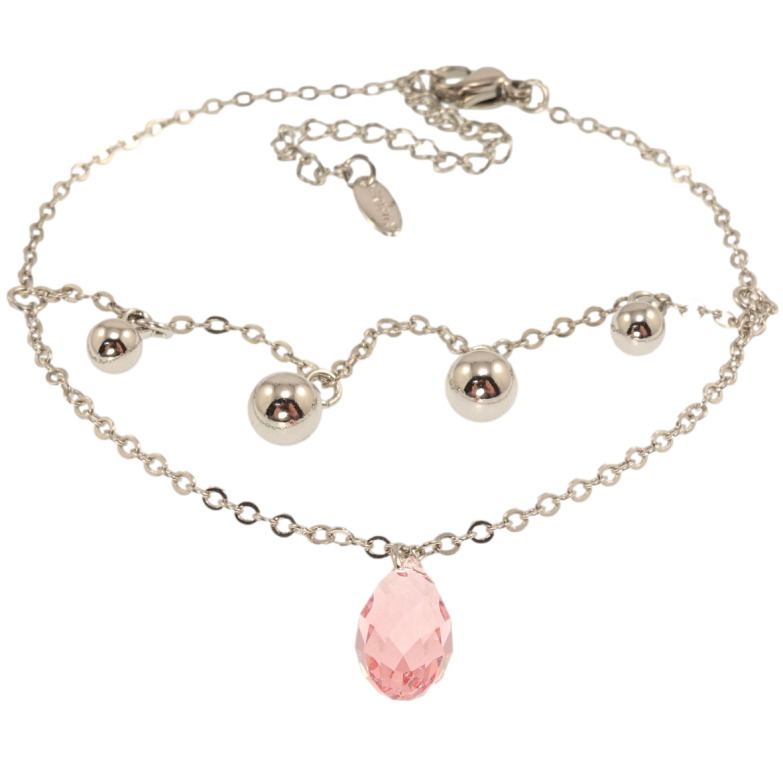 Браслет Xuping колір Родій з кр-ми Swarovski Якірне плетіння з підвісками, кр-лл Rose довжина з доп.цеп. 17-22см фото №1