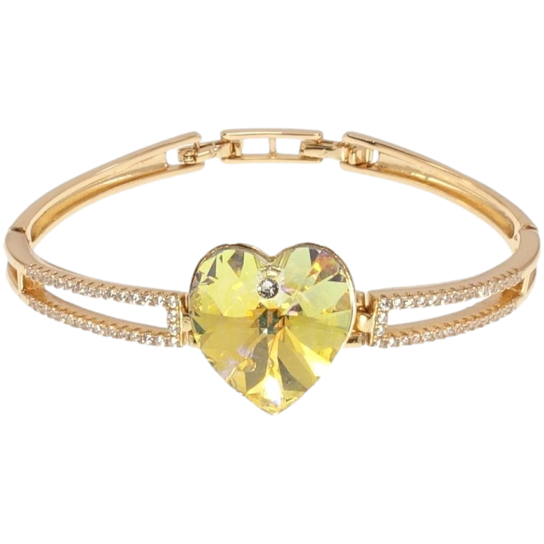 Браслет Xuping колір 18K з кр-ми Swarovski Серце Citrine Shimmer дл.з доп.замком 16.5,18см х 4-6мм фото №2 Браслет Xuping колір 18K з кр-ми Swarovski Серце Citrine Shimmer дл.з доп.замком 16.5,18см х 4-6мм фото №2