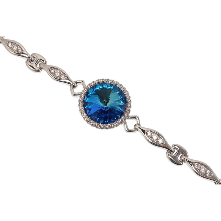 Браслет Xuping цвет Родий с кр-ми Swarovski Кристалл Capri Blue ø 18мм длина с доп.замком 17.5,20см х 5-7мм фото №12