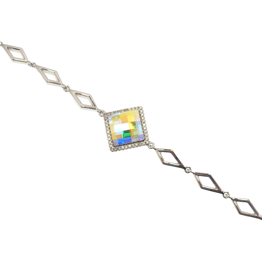 Браслет Xuping цвет Родий с кр-ми Swarovski Ромбы с кристаллом АВ с доп.замком дл. 17.5,19.5см х 6мм фото №1