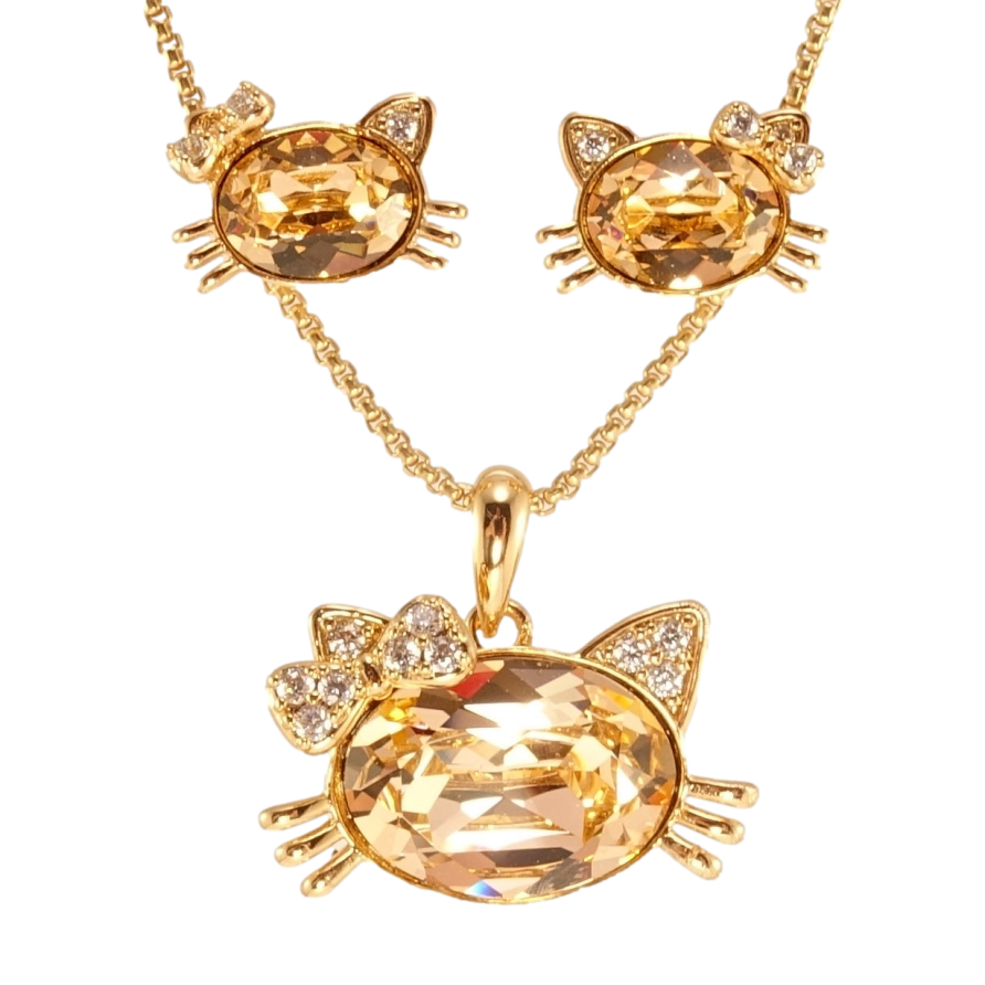 Набор Xuping цвет 18K с кр-ми Swarovski Серьги Кулон на цепочке Кошки с кристаллом Topaz дл.40-45см фото №1 Набор Xuping цвет 18K с кр-ми Swarovski Серьги Кулон на цепочке Кошки с кристаллом Topaz дл.40-45см фото №1