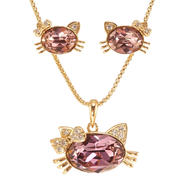 Набор Xuping цвет 18K с кр-ми Swarovski Серьги Кулон на цепочке Кошки с кристаллом Amethyst дл.40-45см фото №1 Набор Xuping цвет 18K с кр-ми Swarovski Серьги Кулон на цепочке Кошки с кристаллом Amethyst дл.40-45см фото №1