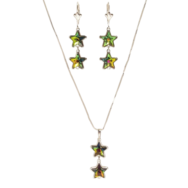 Набір Xuping колір Родій з кр-ми Swarovski Сережки Кулон на ланцюжку Зоряні підвіски Vitrail Medium» дл. 40-45см фото №16