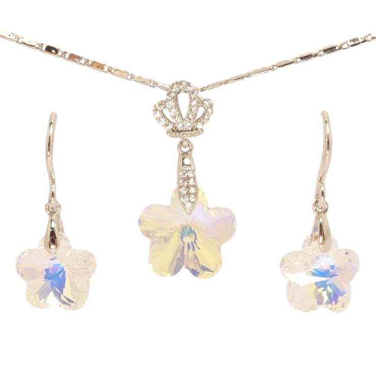 Набір Xuping колір Родій з кр-ми Swarovski Сережки Кулон на ланцюжку Кристал квіточка Shimmer довжина 39,5-44,5см фото №3