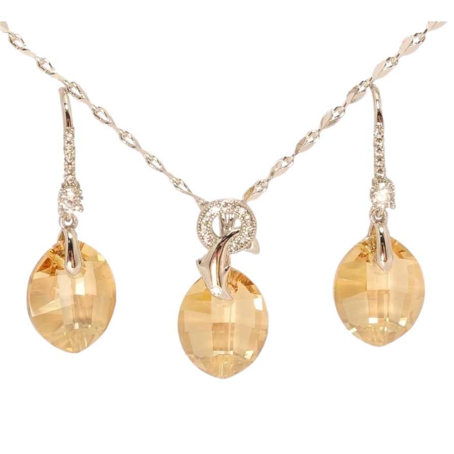 Набір Xuping колір Родій з кр-ми Swarovski Сережки Кулон на ланцюжку Кристал Golden Shadow довжина 39-44.5см фото №1 Набір Xuping колір Родій з кр-ми Swarovski Сережки Кулон на ланцюжку Кристал Golden Shadow довжина 39-44.5см фото №1