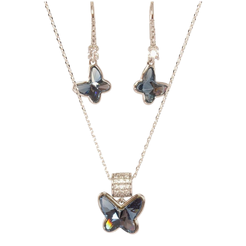 Набор Xuping цвет Родий с кр-ми Swarovski Серьги Кулон на цепочке Бабочки кристаллы Montana длина 40-45см х фото №1