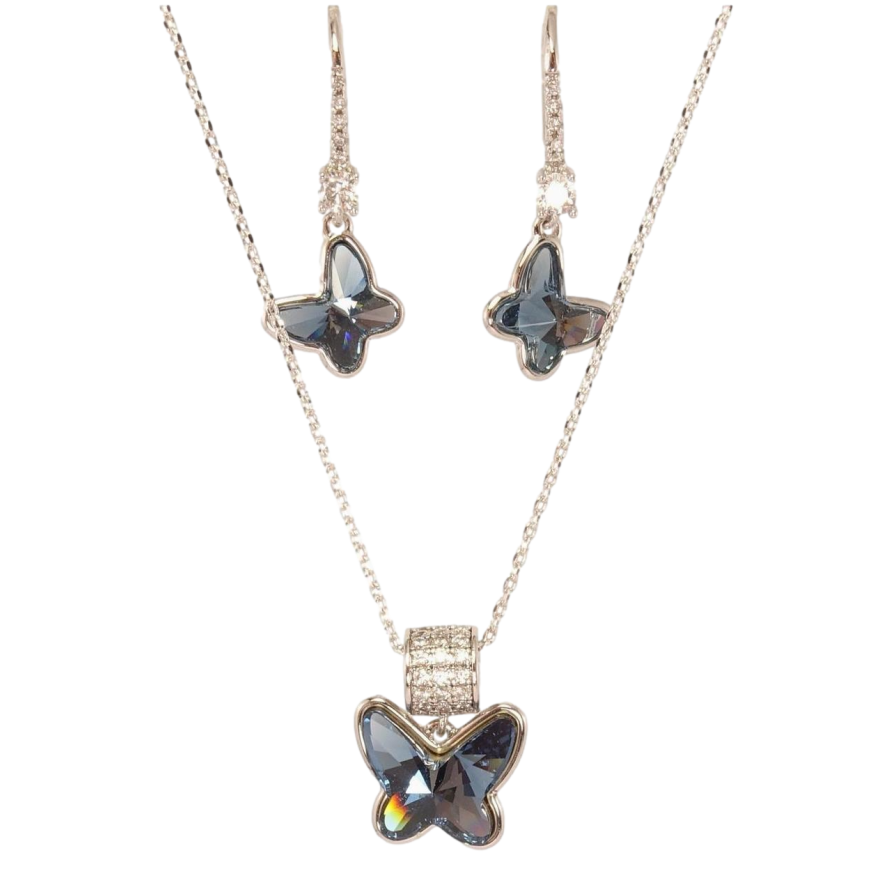 Набор Xuping цвет Родий с кр-ми Swarovski Серьги Кулон на цепочке Бабочки кристаллы Montana длина 40-45см х фото №1