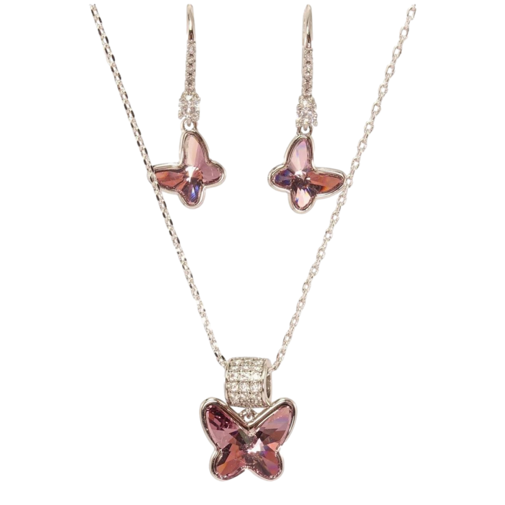 Набір Xuping колір Родій з кр-ми Swarovski Сережки Кулон на ланцюжку Метелики довжина 40-45см х 1мм фото №2