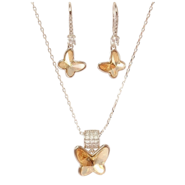Набір Xuping колір Родій з кр-ми Swarovski Сережки Кулон на ланцюжку Метелики кристали Topaz довжина 40-42.5см х 1мм фото №24