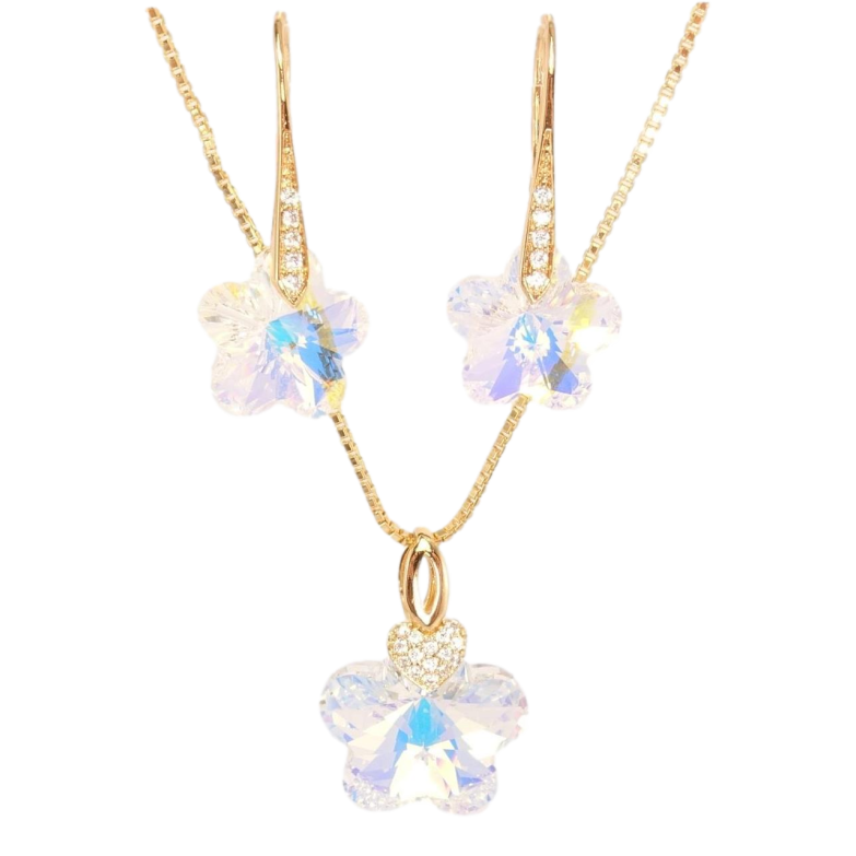 Набір Xuping колір 18K з кр-ми Swarovski Сережки Кулон на ланцюжку Райдужна Кристальна Квітка дл. 40-45см фото №1