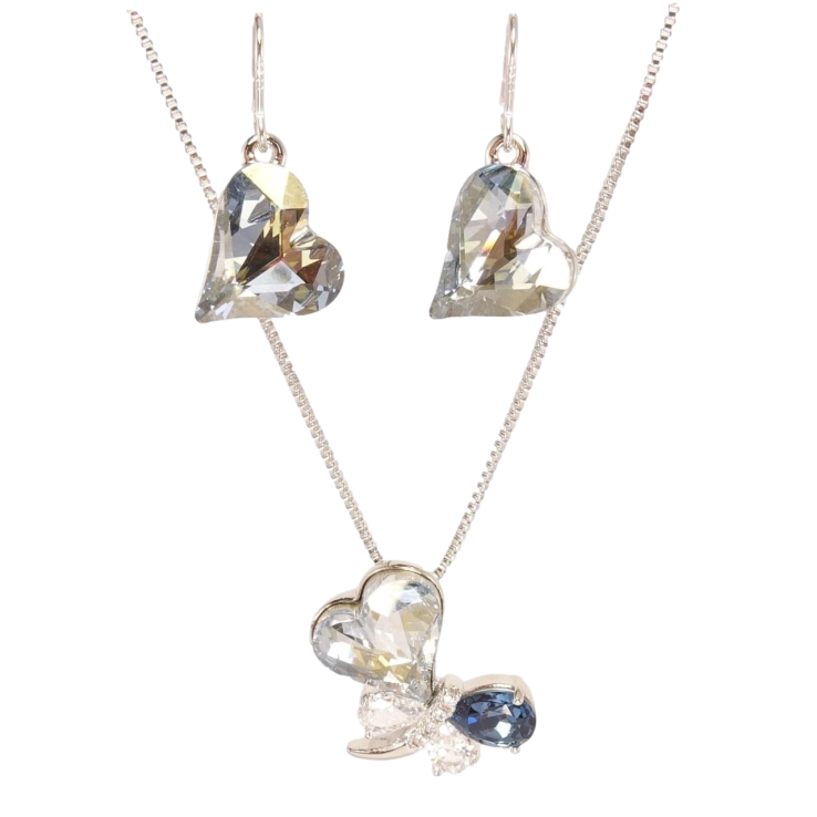 Набір Xuping колір Родій з кр-ми Swarovski Сережки Кулон на ланцюжку Димчастий Кристал і Бабка довжина 40-45см фото №17