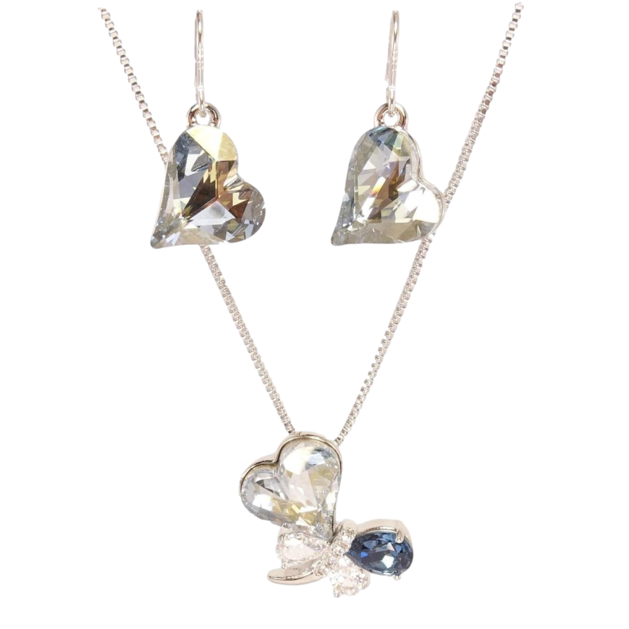 Набір Xuping колір Родій з кр-ми Swarovski Сережки Кулон на ланцюжку Димчастий Кристал і Бабка довжина 40-45см фото №1 Набір Xuping колір Родій з кр-ми Swarovski Сережки Кулон на ланцюжку Димчастий Кристал і Бабка довжина 40-45см фото №1