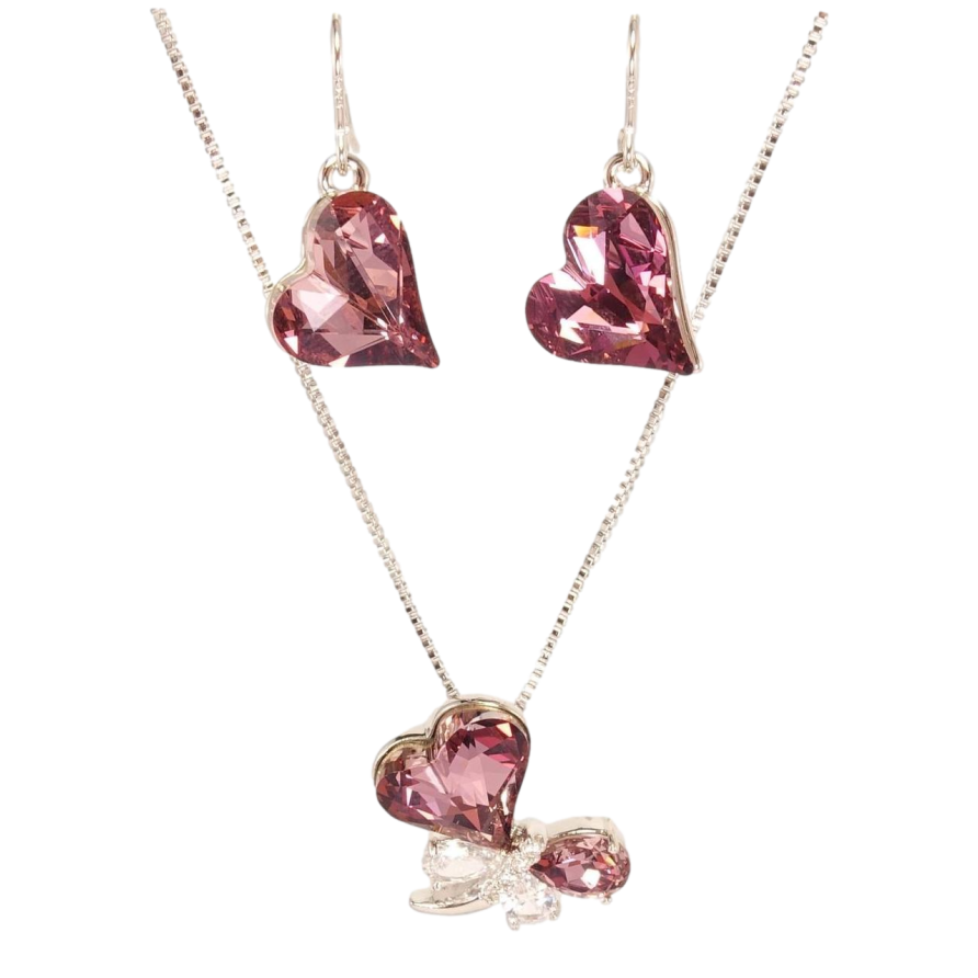 Набір Xuping колір Родій з кр-ми Swarovski Сережки Кулон на ланцюжку Сердечко і Бабка довжина 38-43см фото №1 Набір Xuping колір Родій з кр-ми Swarovski Сережки Кулон на ланцюжку Сердечко і Бабка довжина 38-43см фото №1