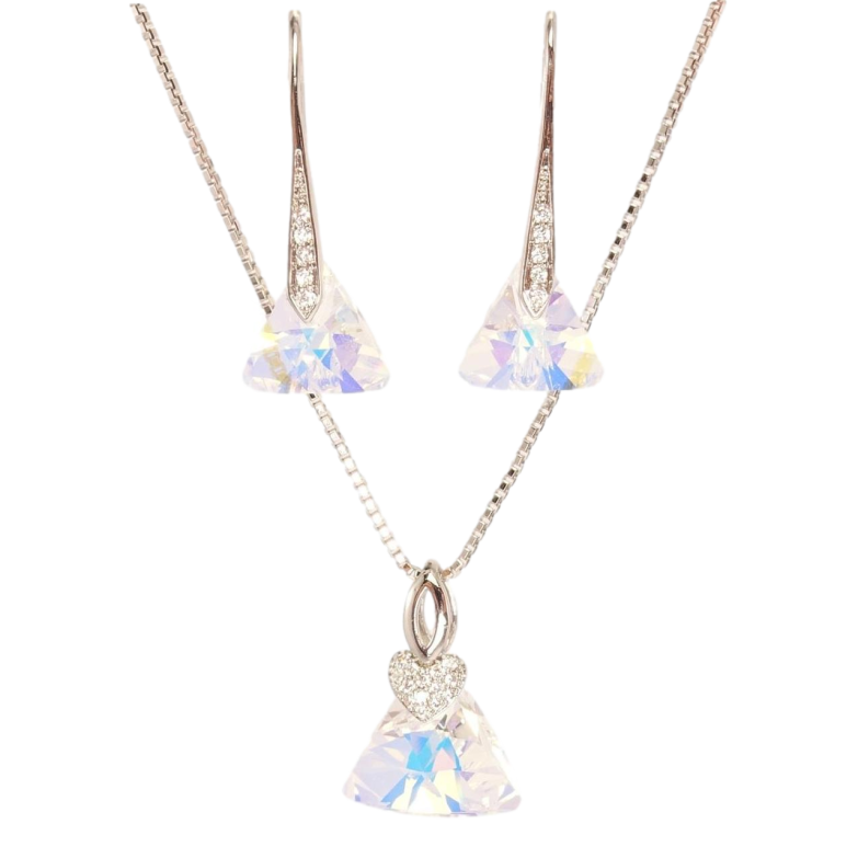 Набір Xuping колір Родій з кр-ми Swarovski Сережки Кулон на ланцюжку Трикутний Кристал дл. 40-45см фото №1