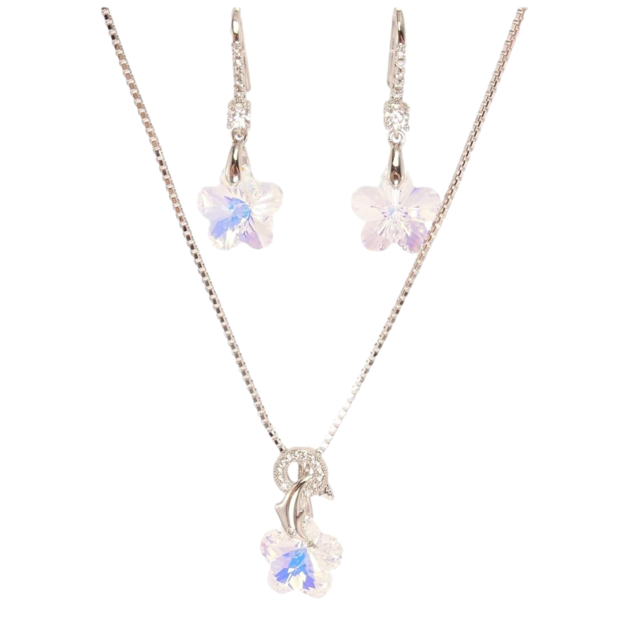 Набір Xuping колір Родій з кр-ми Swarovski Сережки Кулон на ланцюжку «Кришталева квітка Shimmer» дл. 40-45см х 1мм фото №1