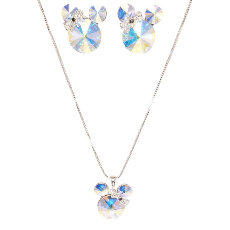 Набір Xuping колір Родій з кр-ми Swarovski Сережки Кулон на ланцюжку «Міккі Райдужні Кристали АВ» довжина 40-45см фото №6