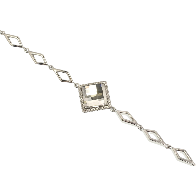 Браслет Xuping цвет Родий с кр-ми Swarovski Ромбы с кристаллом Moonlight с доп.замком дл. 17.5,19.5см х 6мм фото №1 Браслет Xuping цвет Родий с кр-ми Swarovski Ромбы с кристаллом Moonlight с доп.замком дл. 17.5,19.5см х 6мм фото №1