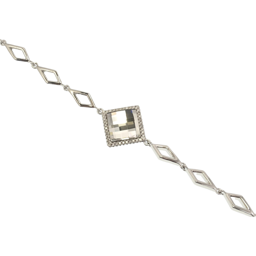 Браслет Xuping цвет Родий с кр-ми Swarovski Ромбы с кристаллом Moonlight с доп.замком дл. 17.5,19.5см х 6мм фото №1 Браслет Xuping цвет Родий с кр-ми Swarovski Ромбы с кристаллом Moonlight с доп.замком дл. 17.5,19.5см х 6мм фото №1