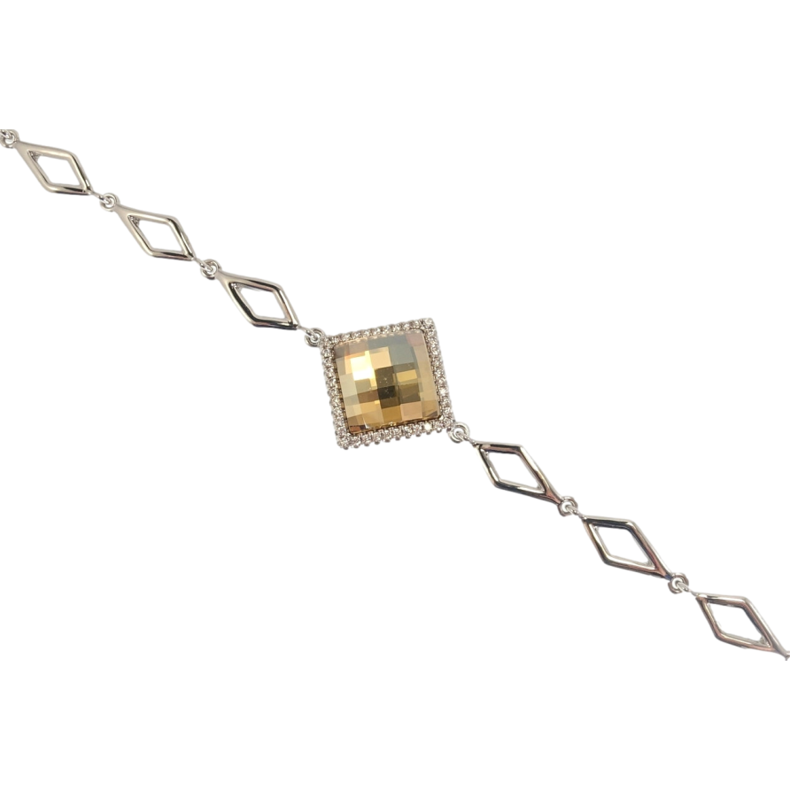 Браслет Xuping колір Родій із кр-ми Swarovski Ромби з кристалом Topaz з доп.замком дл. 17.5,19.5см х 6мм фото №1