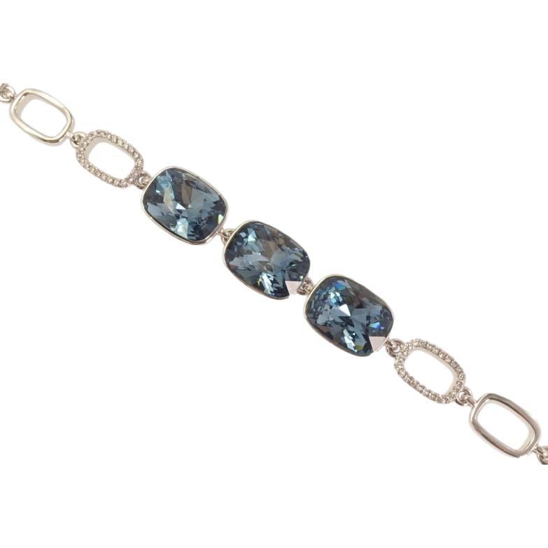 Браслет Xuping колір Родій з кр-ми Swarovski Три кристали Montana довжина з доп.замком 15.5,18см х 9-11мм фото №5