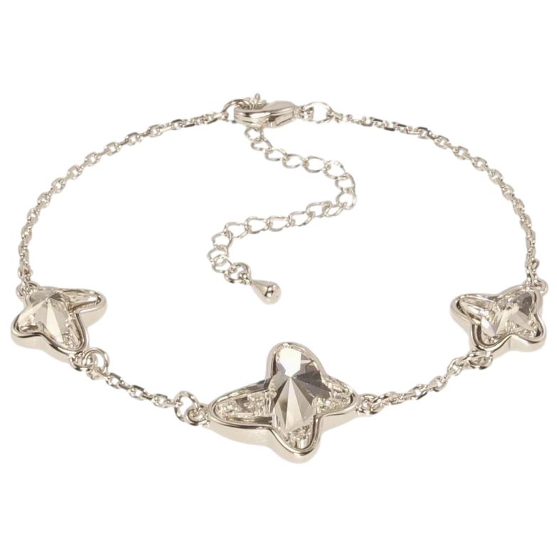 Браслет Xuping цвет Родий с кр-ми Swarovski Три кристальных бабочки Clear длина с доп.цепочкой 17-22,5см х фото №1