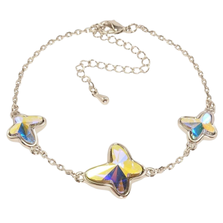 Браслет Xuping цвет Родий с кр-ми Swarovski Три кристальных бабочки АВ длина с доп.цепочкой 17-22,5см х фото №1 Браслет Xuping цвет Родий с кр-ми Swarovski Три кристальных бабочки АВ длина с доп.цепочкой 17-22,5см х фото №1