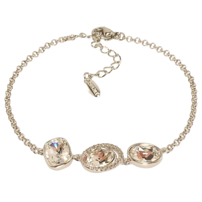 Браслет Xuping цвет Родий с кр-ми Swarovski Три кристалла Clear длина с доп.цепочкой 16-19,5см х 2-9мм фото №1 Браслет Xuping цвет Родий с кр-ми Swarovski Три кристалла Clear длина с доп.цепочкой 16-19,5см х 2-9мм фото №1