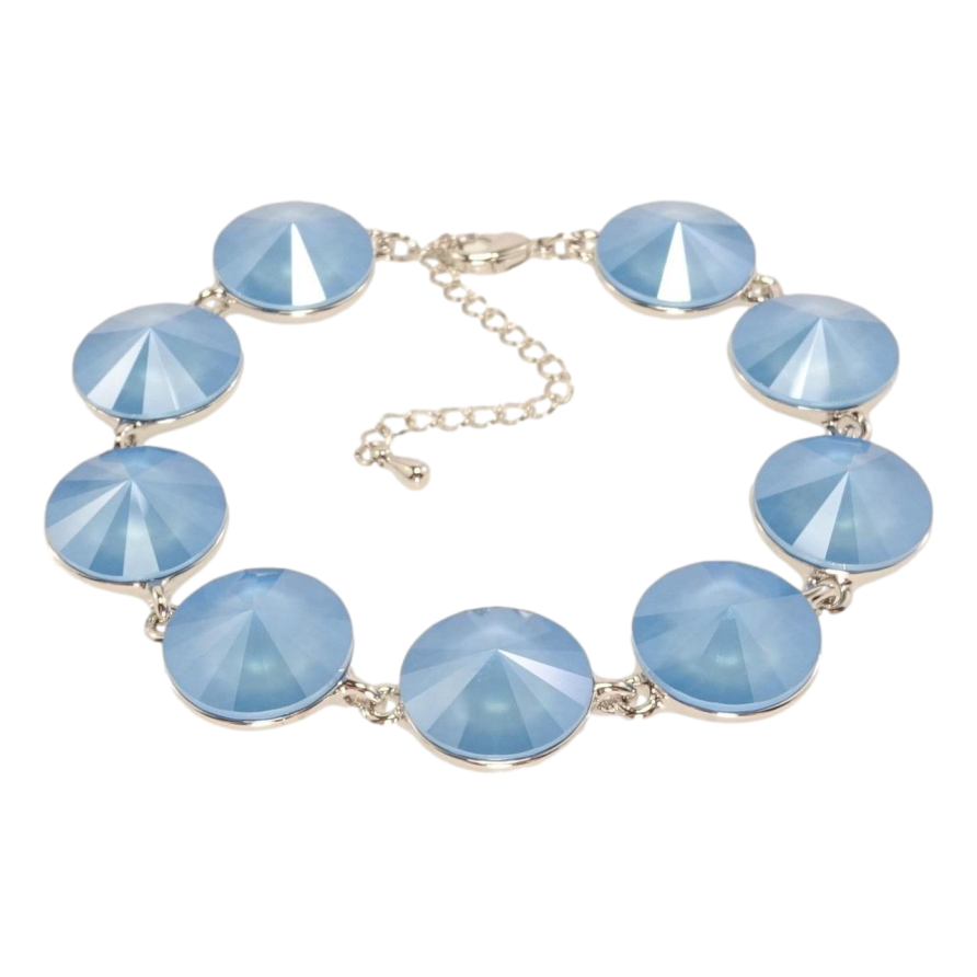 Браслет Xuping колір Родій з кр-ми Swarovski Кристали Summer Blue довжина з доп.ланцюжком 17.5-22.5см х 14мм фото №1 Браслет Xuping колір Родій з кр-ми Swarovski Кристали Summer Blue довжина з доп.ланцюжком 17.5-22.5см х 14мм фото №1