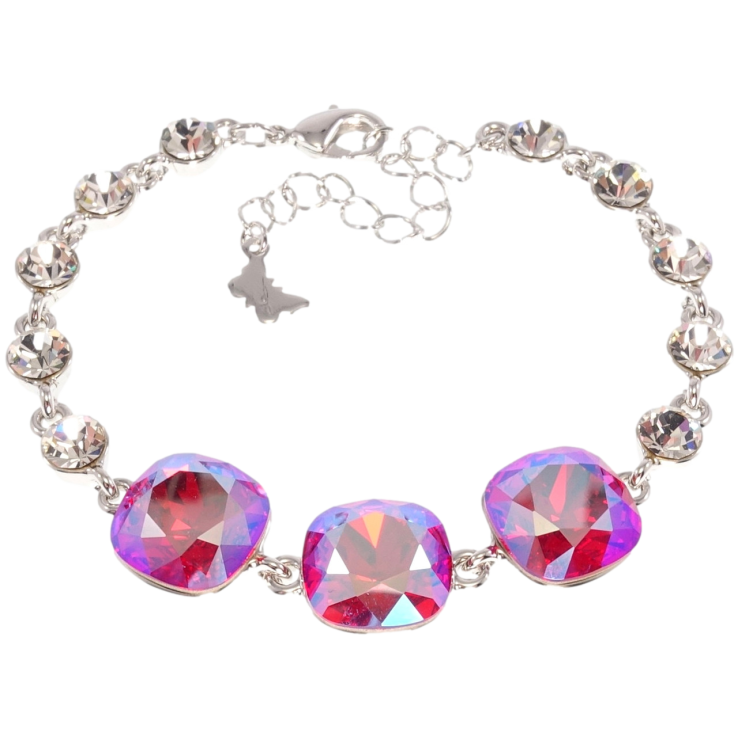 Браслет Xuping колір Родій з кр-ми Swarovski Три кристали Fuchsia Shimmer довжина з доп.ланцюжком 16.5-21.5см фото №21