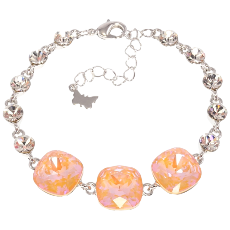 Браслет Xuping цвет Родий с кр-ми Swarovski Три кристалла Peach Delite длина с доп.цепочкой 16.5-21.5см х фото №21